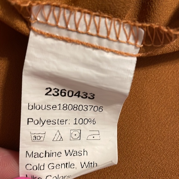 SHEIN - Camel Sheer Tie Short Sleeve Blouse - Small - Picture 6 of 7